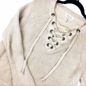Miracle USA Cream Lace Up V Neck Knit Sweater